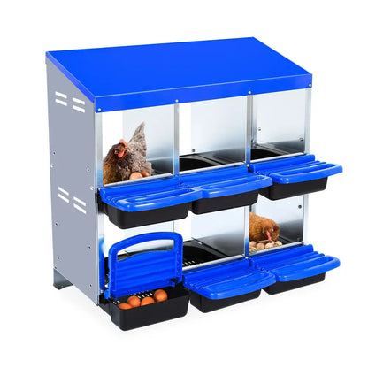 Pondoir collectif galvanisé pour poules – 6 à 10 cases – variante 6 cases – bleu – sans pieds