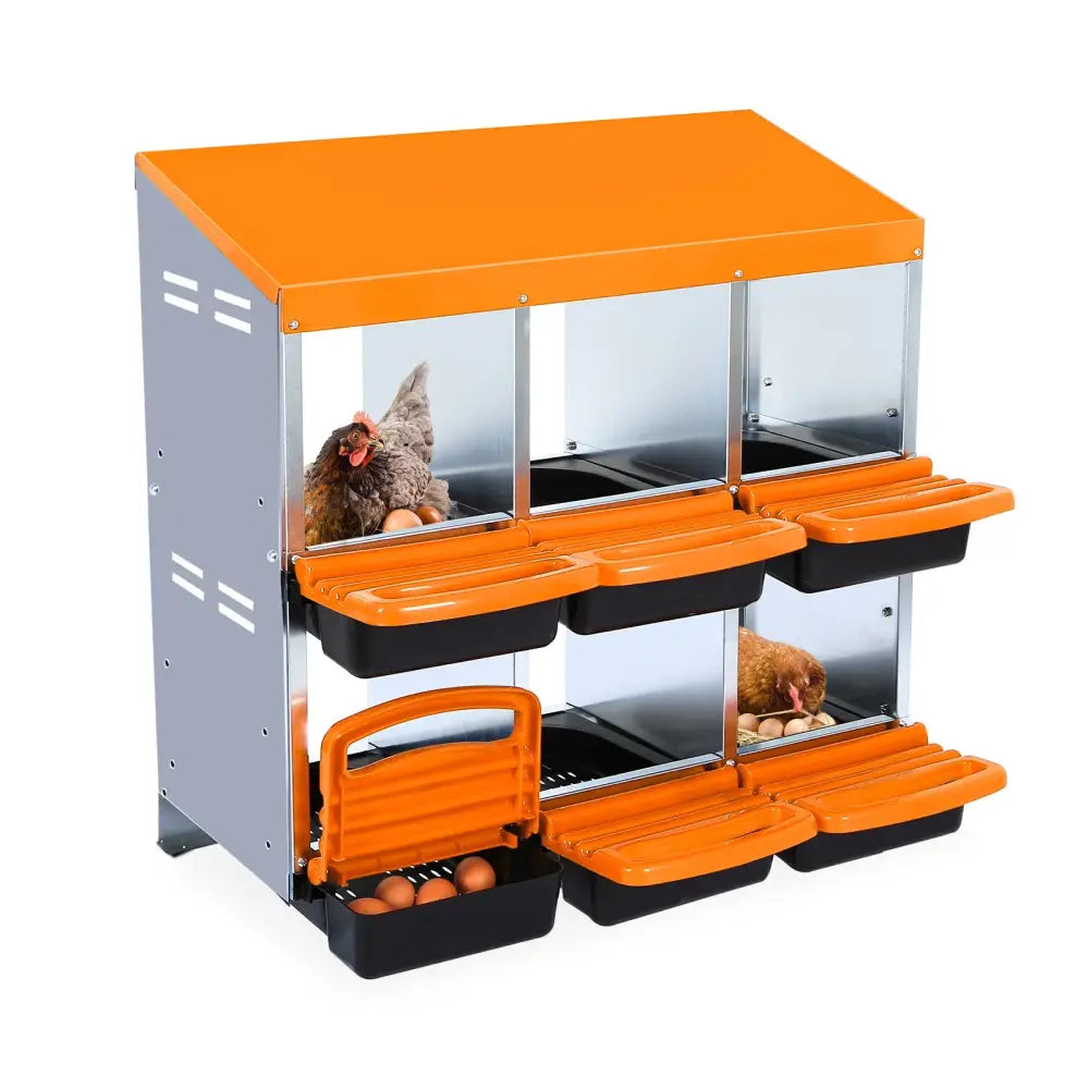 Pondoir collectif galvanisé pour poules – 6 à 10 cases – variante 6 cases – orange – sans pieds