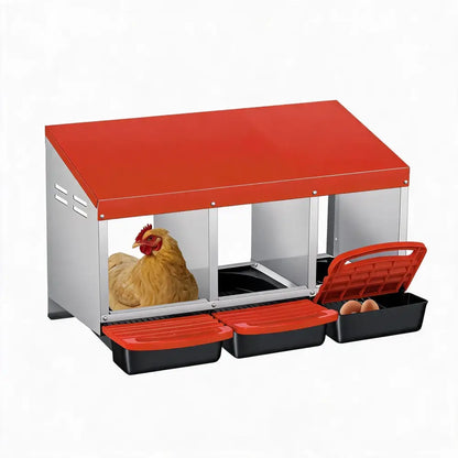 Pondoir pour poules en métal – 3 ou 4 cases, sur pieds – 3 cases – orange