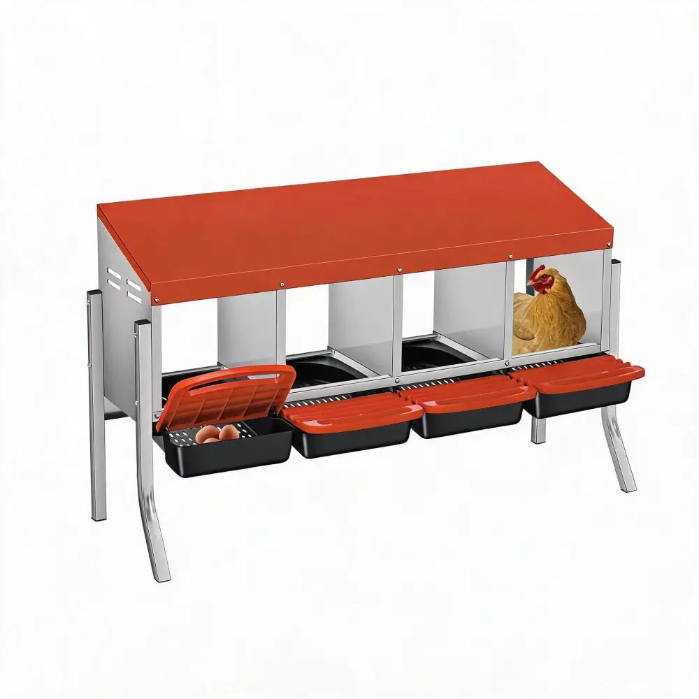 Pondoir pour poules en métal – 3 ou 4 cases, sur pieds – 4 cases – orange – avec pieds