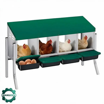 Pondoir pour poules en métal – 3 ou 4 cases, sur pieds – 4 cases – vert – avec pieds