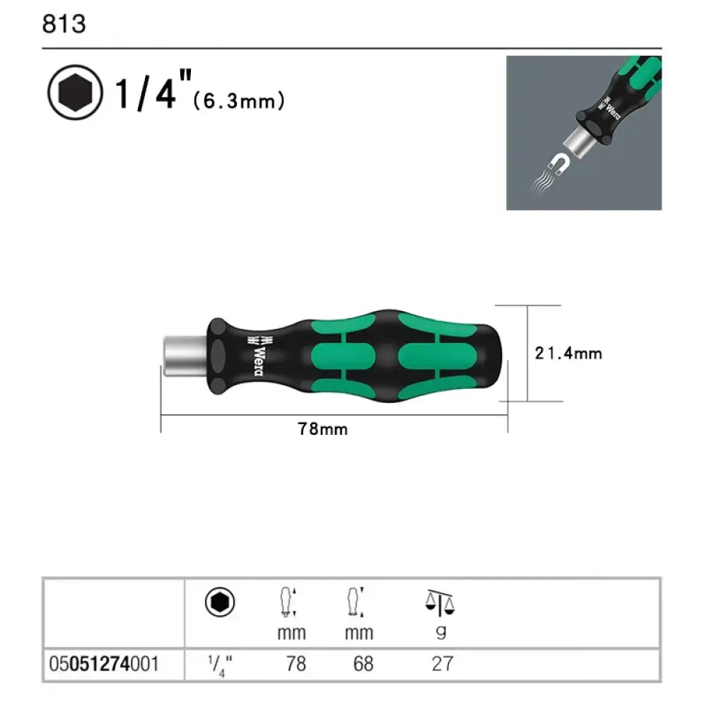 Porte-embout 1/4 pouce – modèles 813 et 816, cliquet ou ESD – 813 – 05051274001