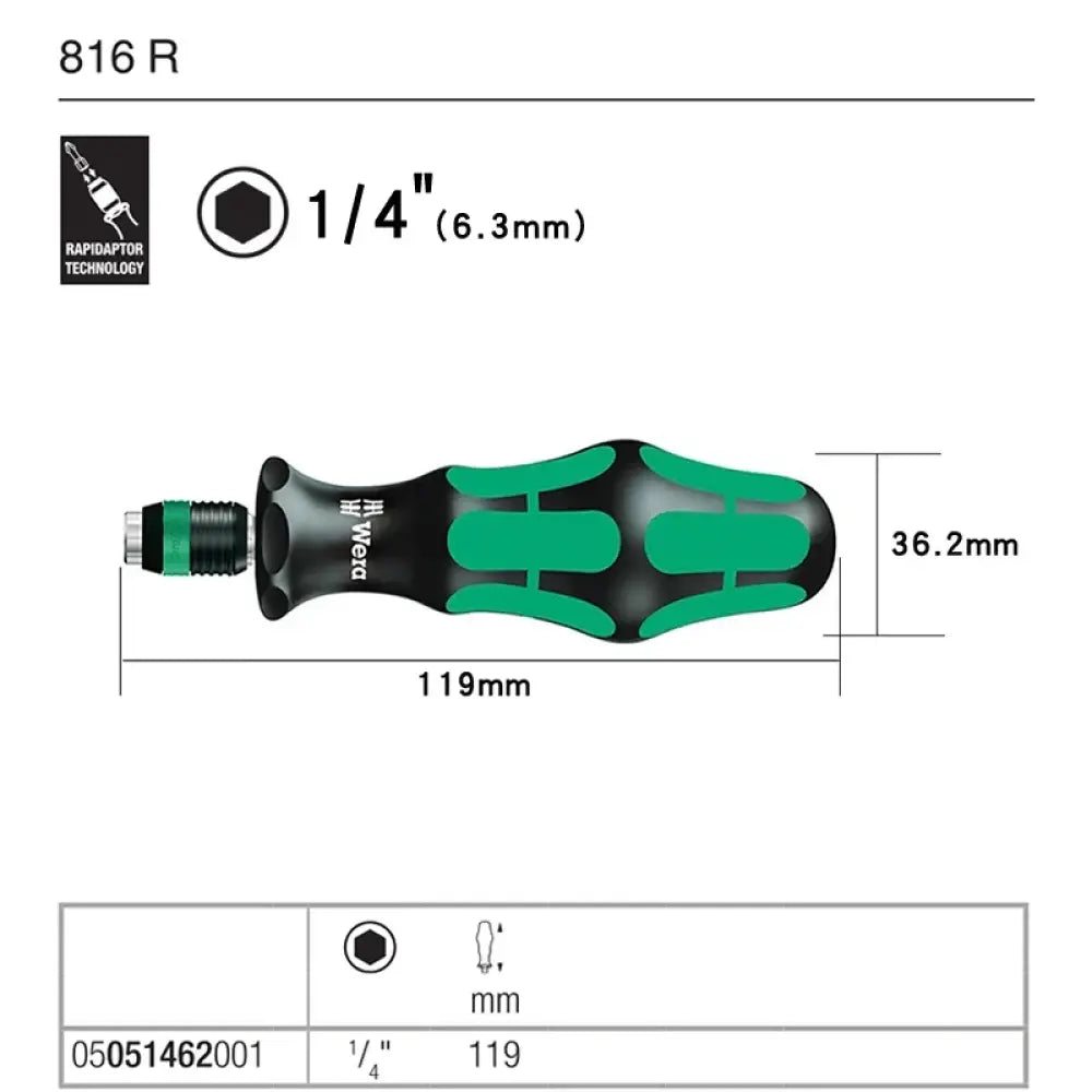 Porte-embout 1/4 pouce – modèles 813 et 816, cliquet ou ESD – 816R – 05051462001
