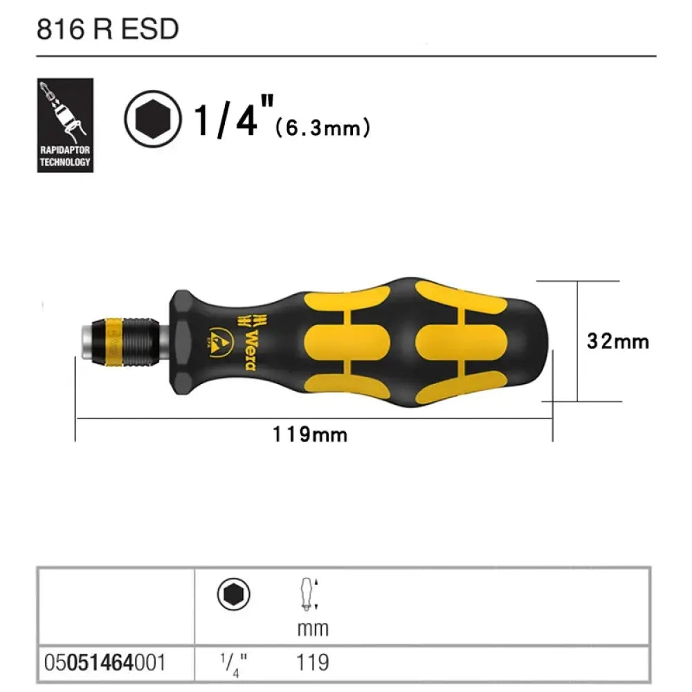 Porte-embout 1/4 pouce – modèles 813 et 816, cliquet ou ESD – 816R ESD – 05051464001