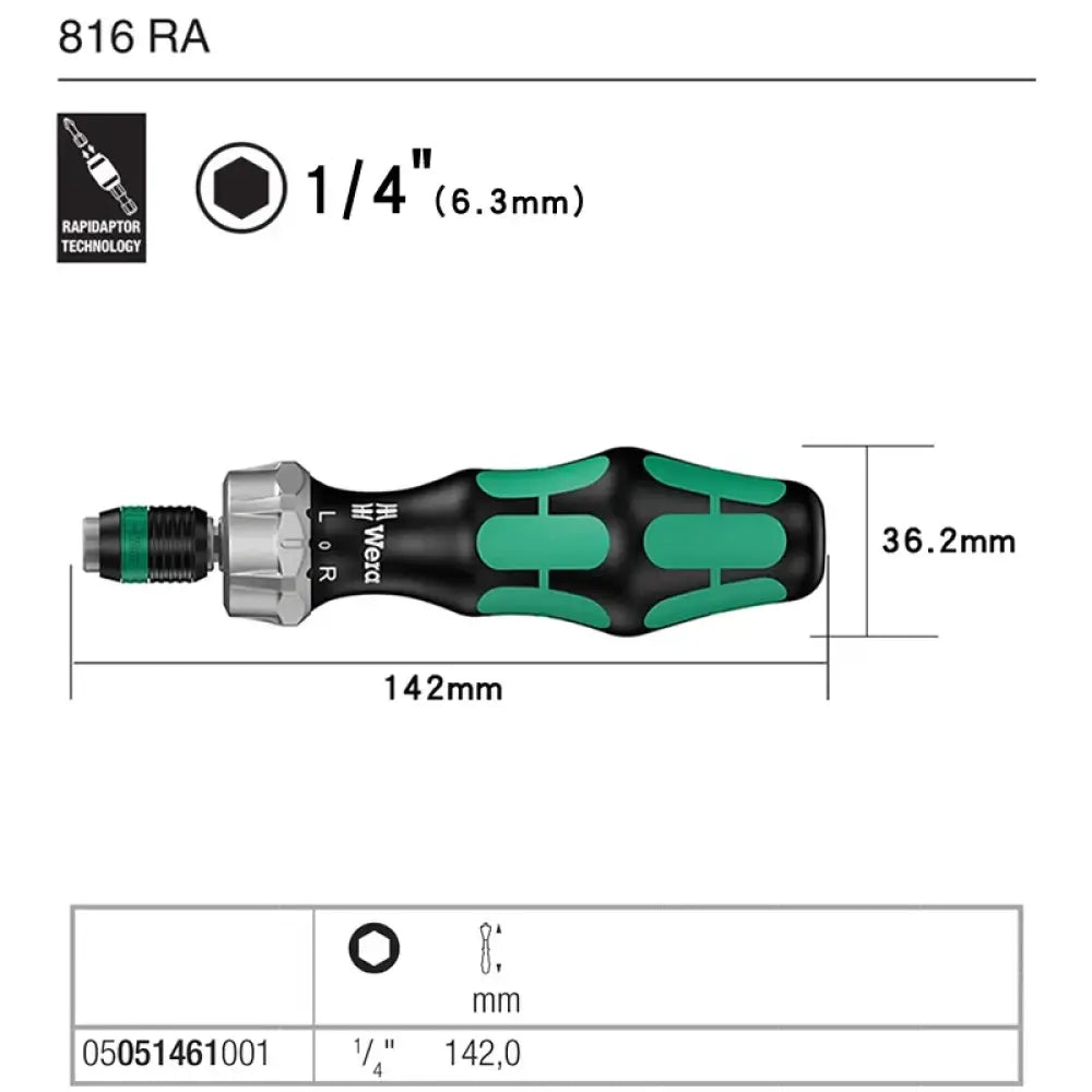 Porte-embout 1/4 pouce – modèles 813 et 816, cliquet ou ESD – 816RA à cliquet – 05051461001