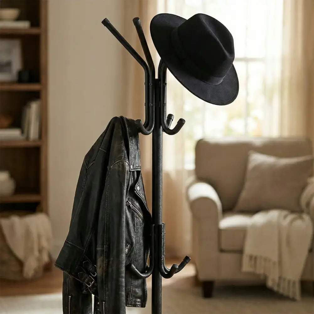 Porte-manteau sur pied noir – 12 crochets en acier - Noir / Pologne - porte manteau sur pied 12 crochets