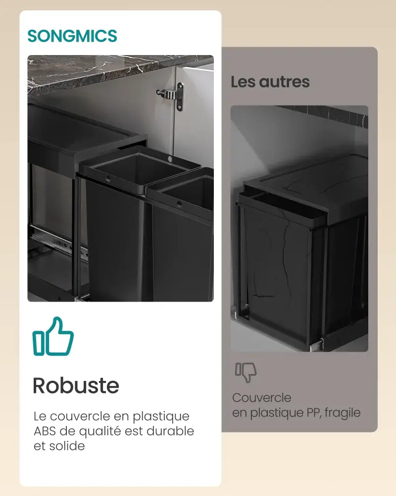 Poubelle de cuisine extractible 2 × 15 ou 2 × 20 L – tri sélectif - Poubelle extractible de tri sélectif