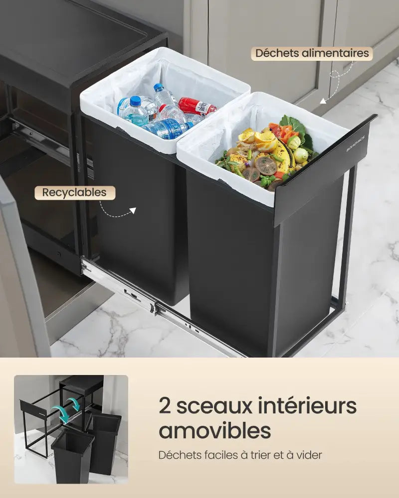 Poubelle de cuisine extractible 2 × 15 ou 2 × 20 L – tri sélectif - Poubelle extractible de tri sélectif