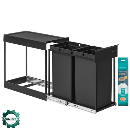 Poubelle de cuisine extractible 2 × 15 ou 2 × 20 L – tri sélectif - Noir d’encre / 2 × 15 L – 48,6 × 25,4 × 44 cm