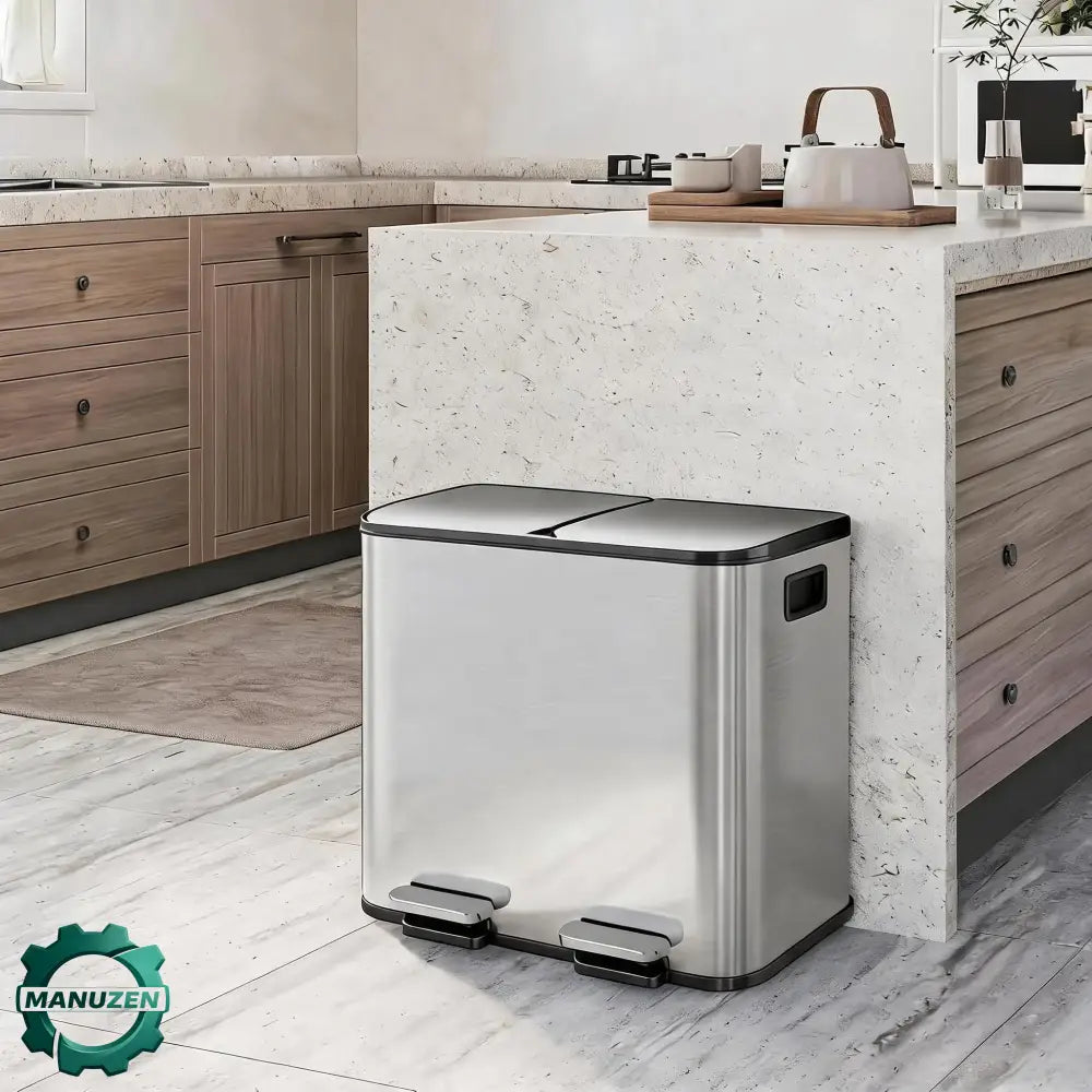Poubelle tri sélectif inox 30 L – 2 bacs de 15 L - Allemagne - poubelle tri sélectif inox 30 litres