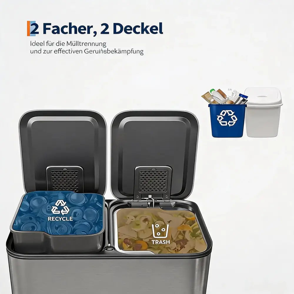 Poubelle tri sélectif inox 30 L – 2 bacs de 15 L - Allemagne - poubelle tri sélectif inox 30 litres