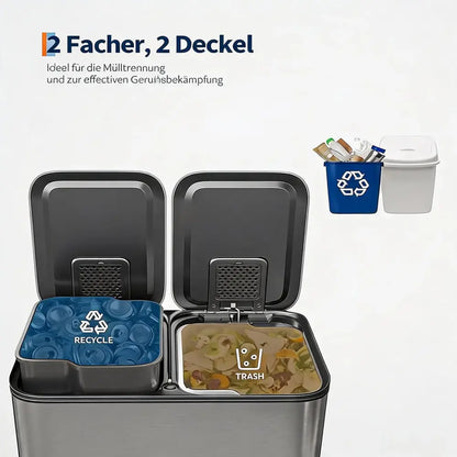 Poubelle tri sélectif inox 30 L – 2 bacs de 15 L - Allemagne - poubelle tri sélectif inox 30 litres