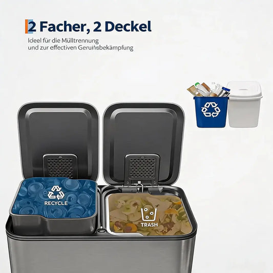 Poubelle tri sélectif inox 30 L – 2 bacs de 15 L - Allemagne - poubelle tri sélectif inox 30 litres