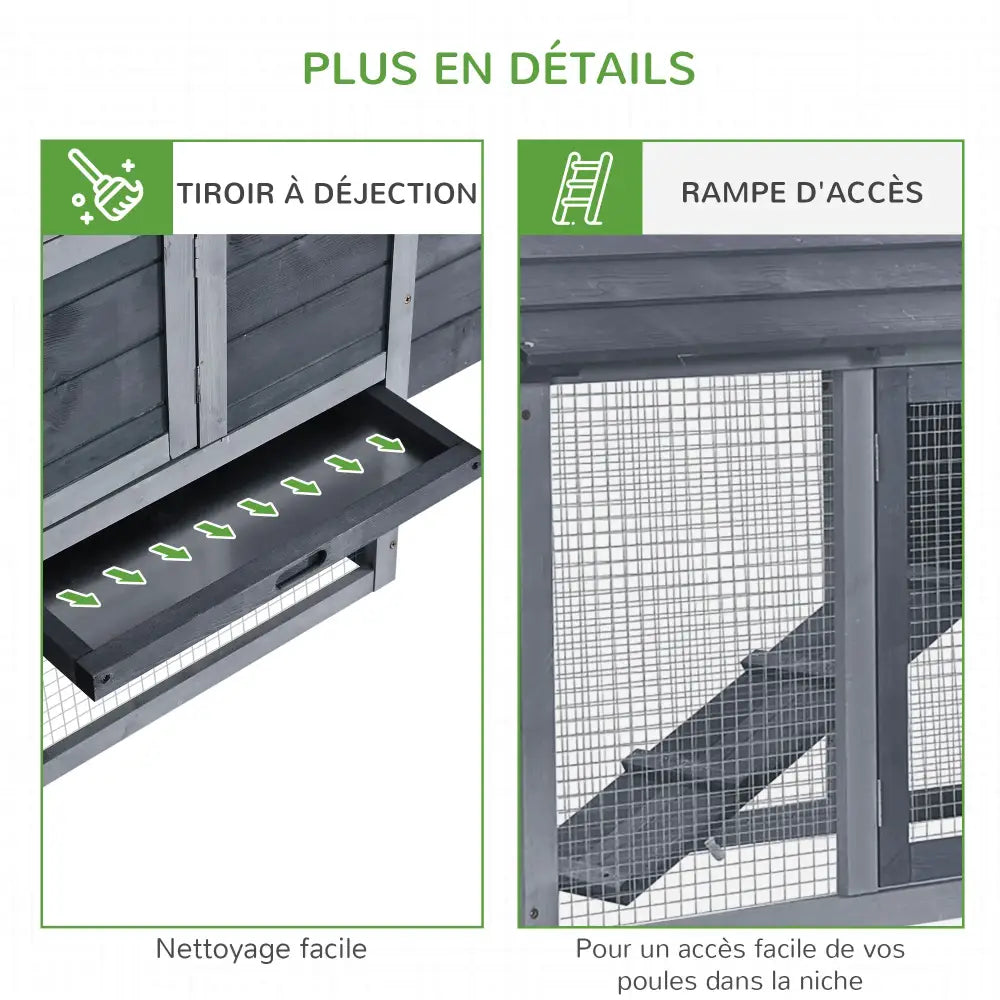Poulailler en bois de sapin sur pieds – 150,5 × 54 × 87 cm – détail 8