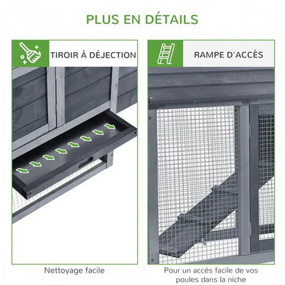 Poulailler en bois de sapin sur pieds – 150,5 × 54 × 87 cm – détail 8