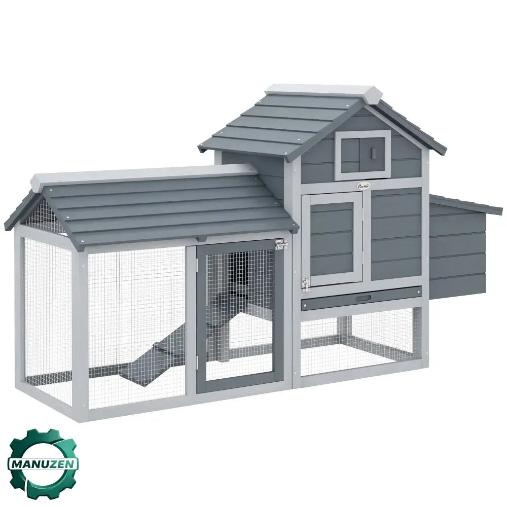 Poulailler en bois de sapin sur pieds – 150,5 × 54 × 87 cm – Gris