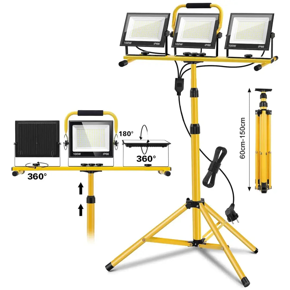 Projecteur de chantier LED 300 W – 3 lampes sur support - 3 lampes de 100 W / 300W / Depuis la Pologne - projecteur