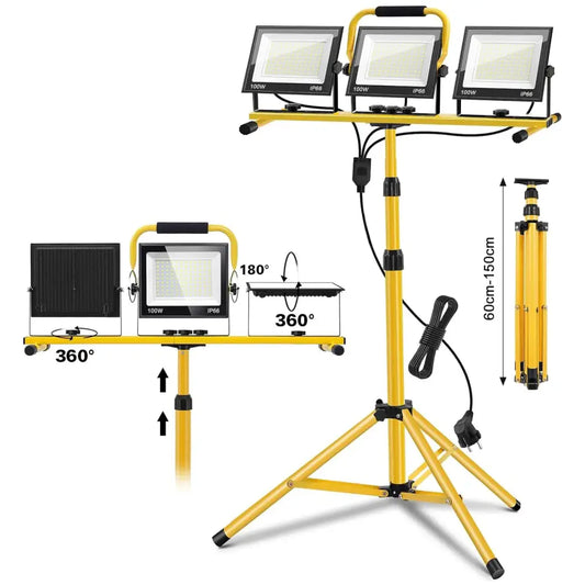 Projecteur de chantier LED 300 W – 3 lampes sur support - 3 lampes de 100 W / 300W / Depuis la Pologne - projecteur