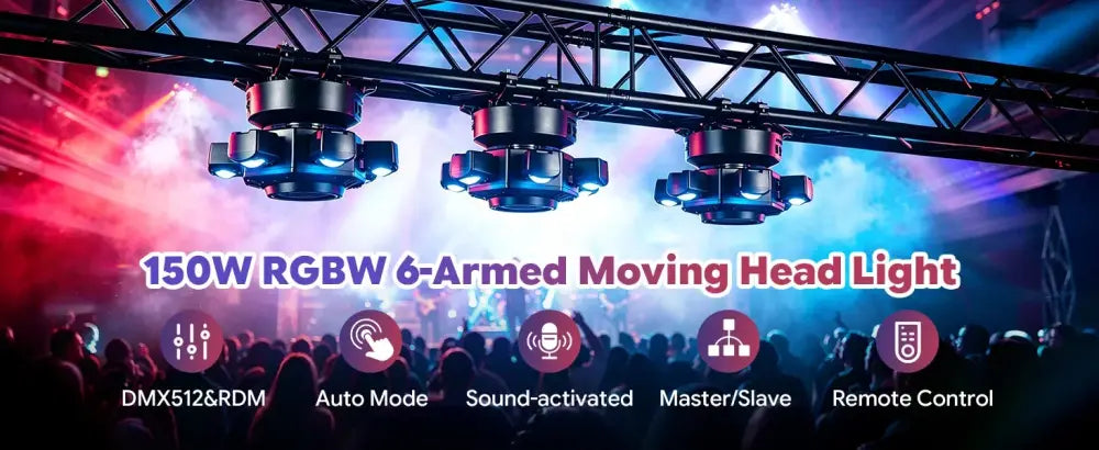 Projecteur LED mobile 6 bras 150 W RGBW – DMX - projecteur LED mobile 6 bras DMX