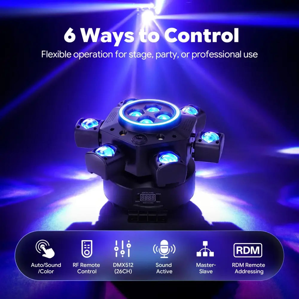 Projecteur LED mobile 6 bras 150 W RGBW – DMX - projecteur LED mobile 6 bras DMX