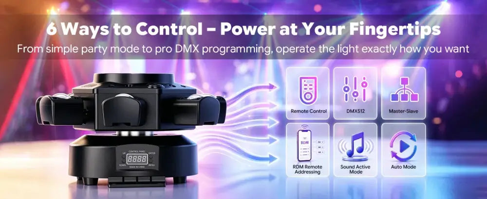 Projecteur LED mobile 6 bras 150 W RGBW – DMX - projecteur LED mobile 6 bras DMX