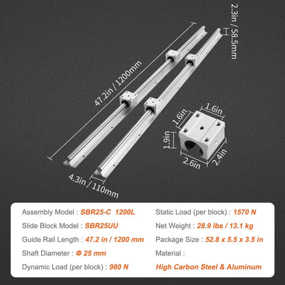 Rails De Guidage Linéaires SBR SBR12 SBR16 SBR20 SBR25 800 À 2200mm