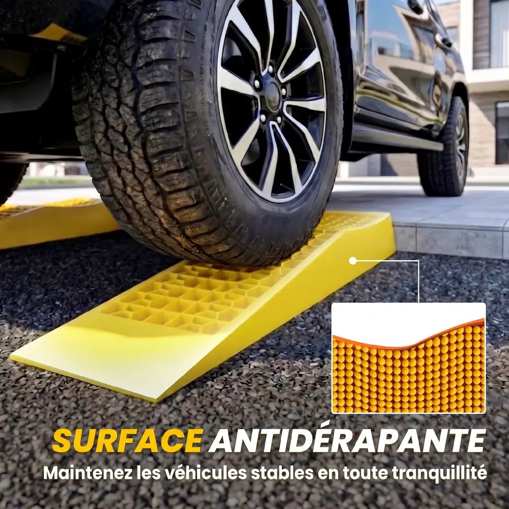 Rampes d’accès basses véhicule – lot de 2 en PP jaune - France - rampes accès basses véhicule