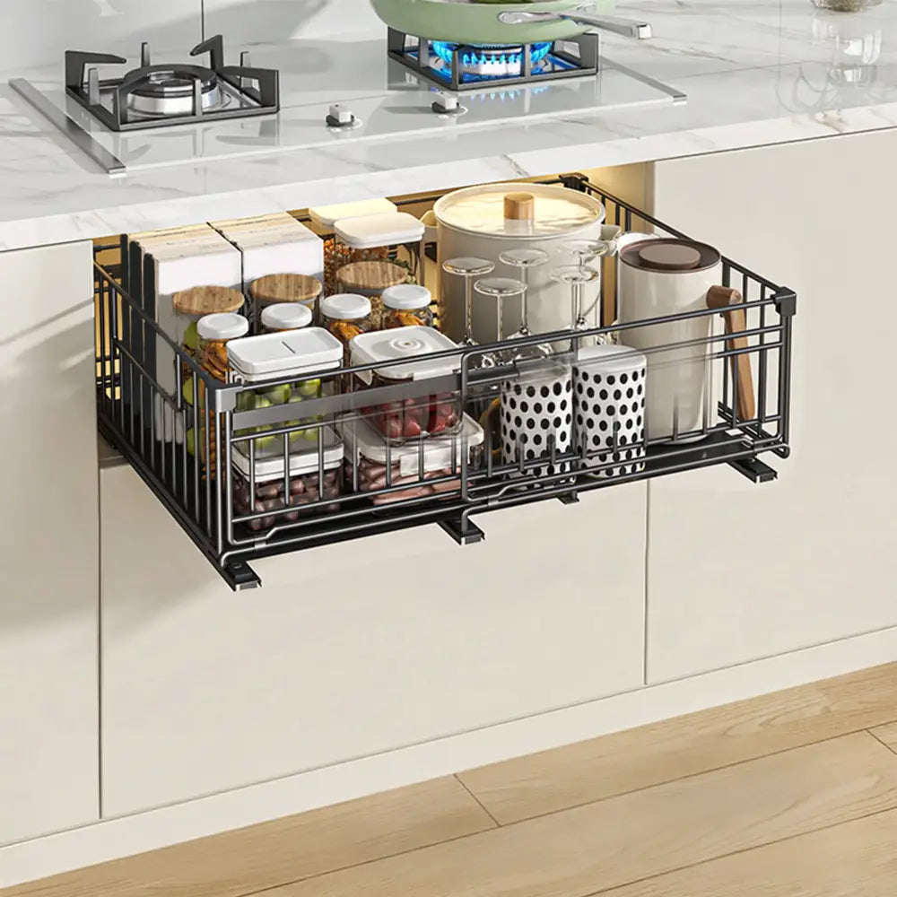 Rangement coulissant sous évier extensible – acier sans perçage - 1 pièce / France - Organisateur coulissant sous évier