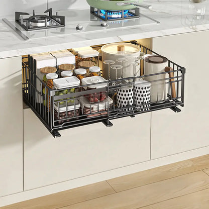 Rangement coulissant sous évier extensible – acier sans perçage - 1 pièce / France - Organisateur coulissant sous évier