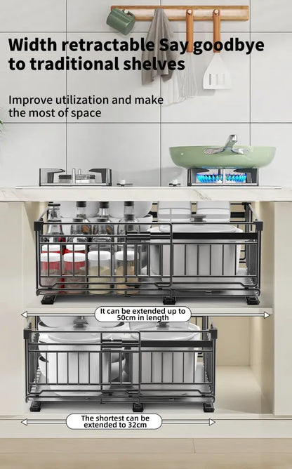Rangement coulissant sous évier extensible – acier sans perçage - Organisateur coulissant sous évier