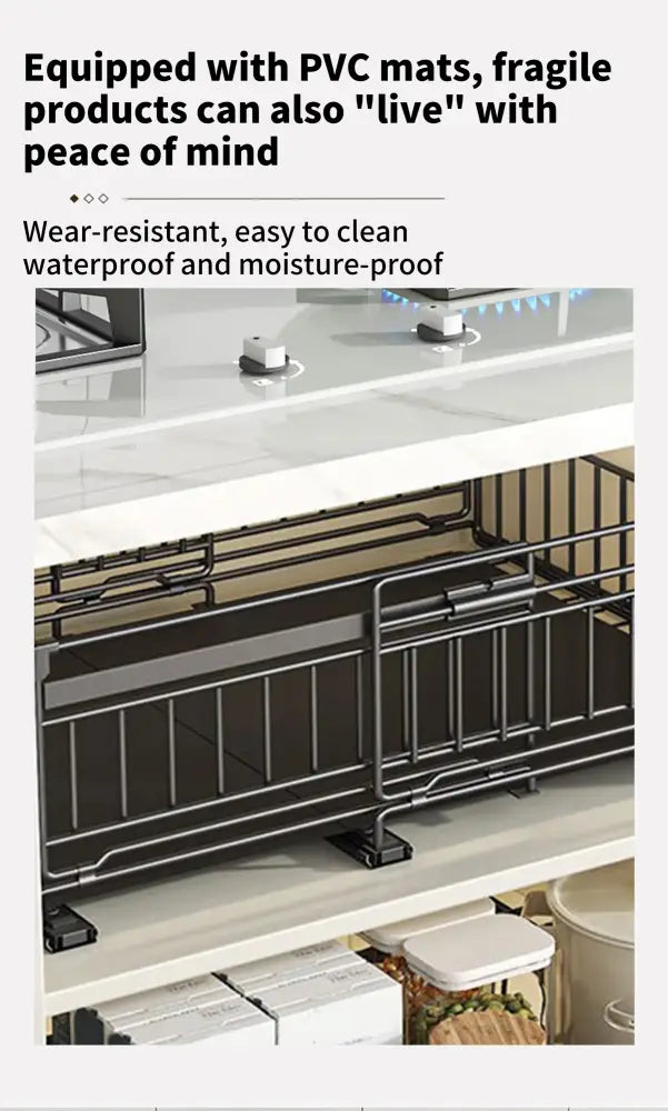 Rangement coulissant sous évier extensible – acier sans perçage - Organisateur coulissant sous évier