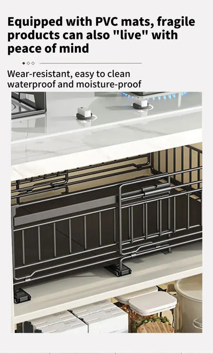 Rangement coulissant sous évier extensible – acier sans perçage - Organisateur coulissant sous évier