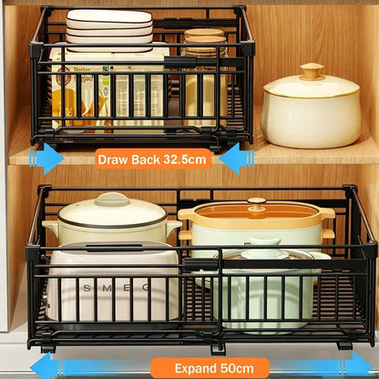 Rangement coulissant sous évier extensible – acier sans perçage - Organisateur coulissant sous évier