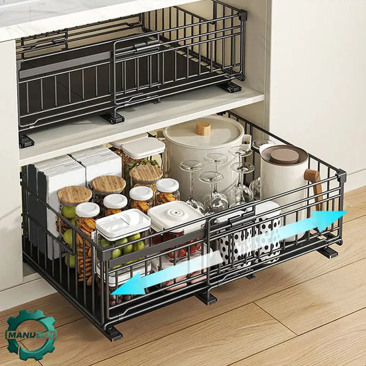 Rangement coulissant sous évier extensible – acier sans perçage - Organisateur coulissant sous évier