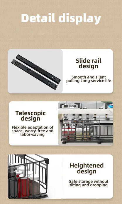 Rangement coulissant sous évier extensible – acier sans perçage - Organisateur coulissant sous évier