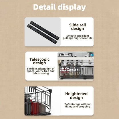 Rangement coulissant sous évier extensible – acier sans perçage - Organisateur coulissant sous évier