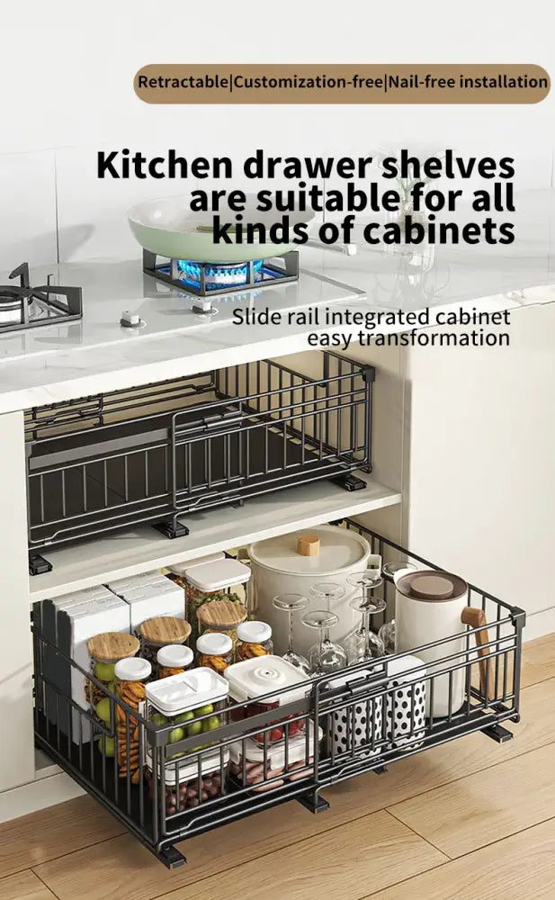 Rangement coulissant sous évier extensible – acier sans perçage - Organisateur coulissant sous évier