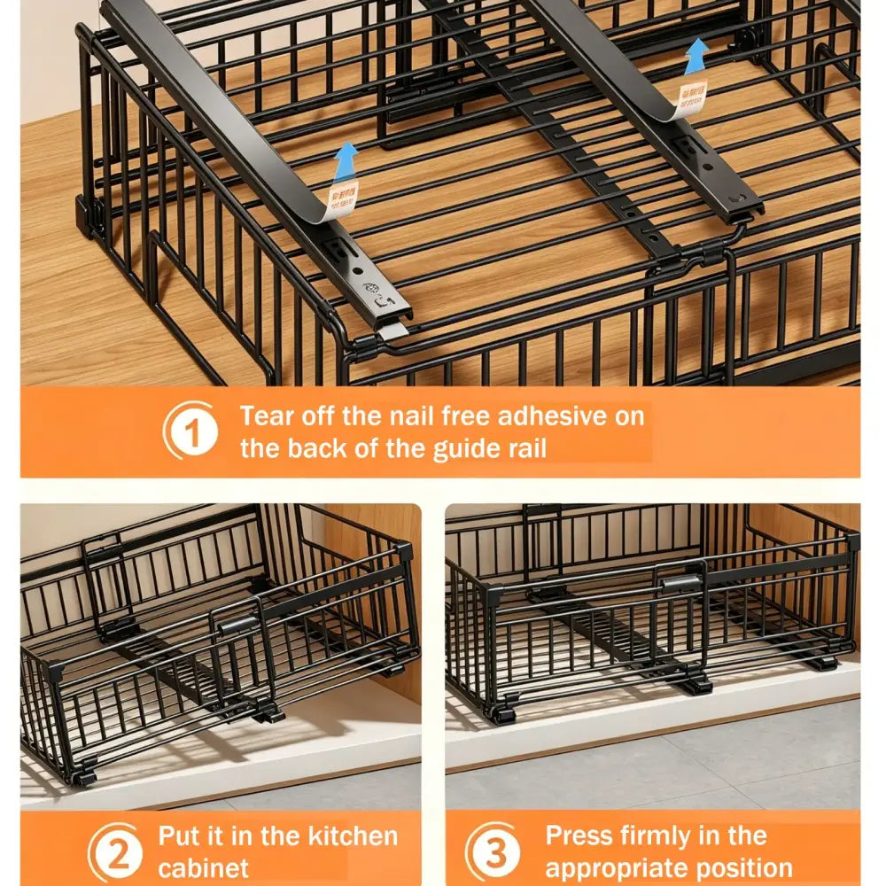 Rangement coulissant sous évier extensible – acier sans perçage - Organisateur coulissant sous évier