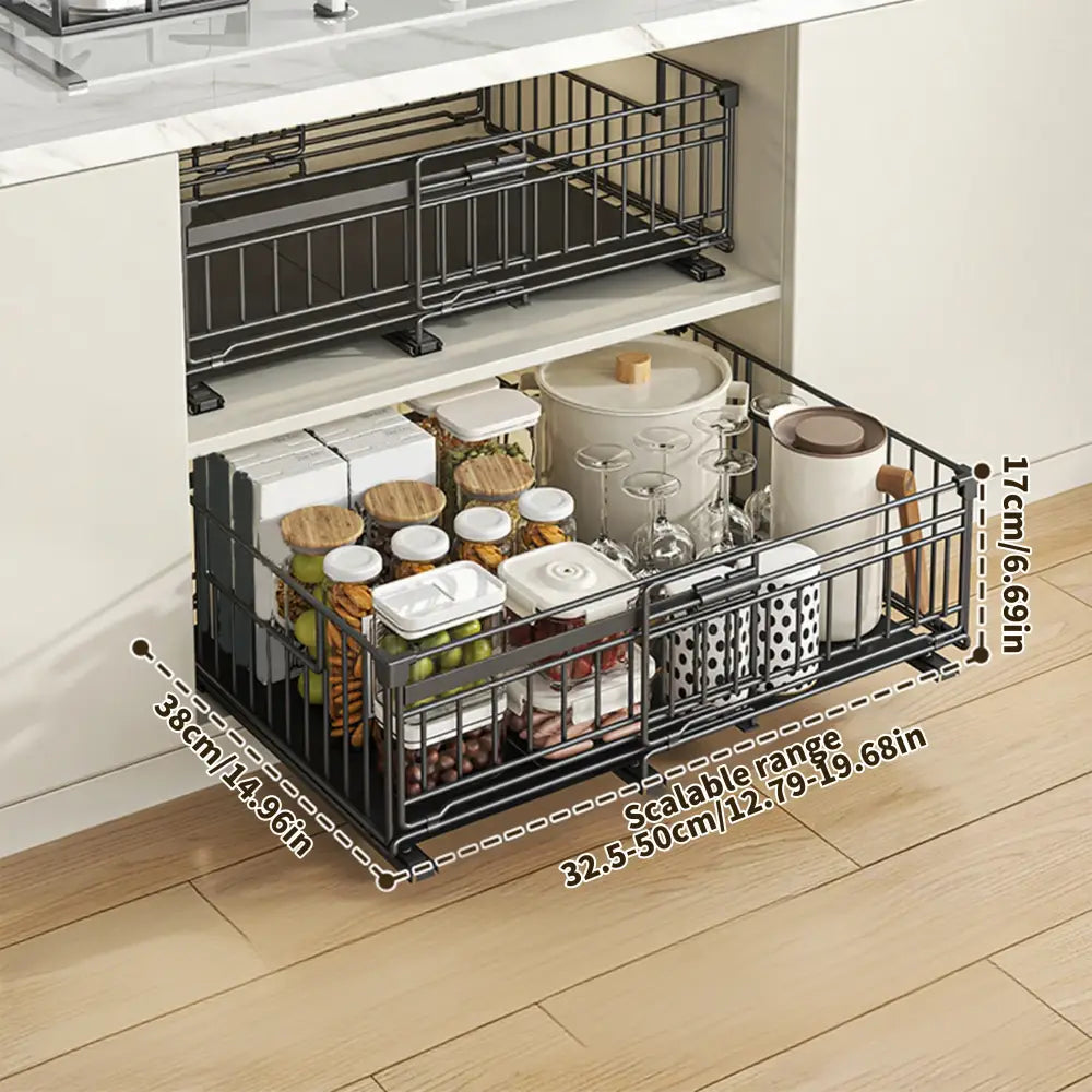 Rangement coulissant sous évier extensible – acier sans perçage - Organisateur coulissant sous évier