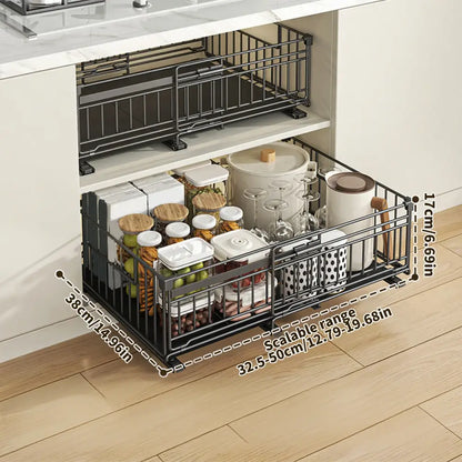 Rangement coulissant sous évier extensible – acier sans perçage - Organisateur coulissant sous évier