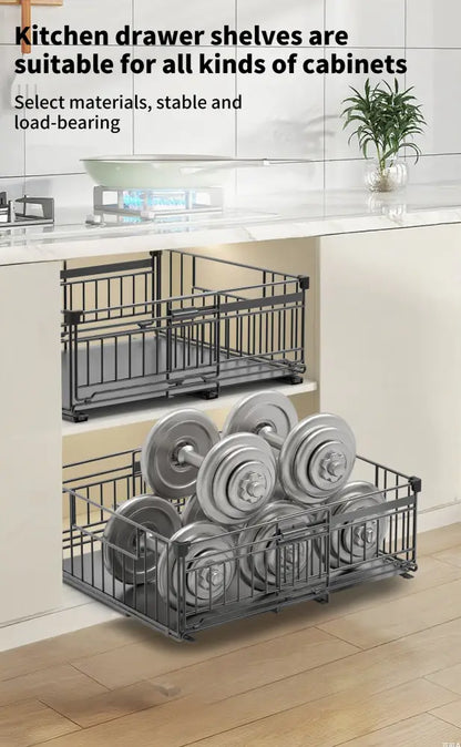 Rangement coulissant sous évier extensible – acier sans perçage - Organisateur coulissant sous évier