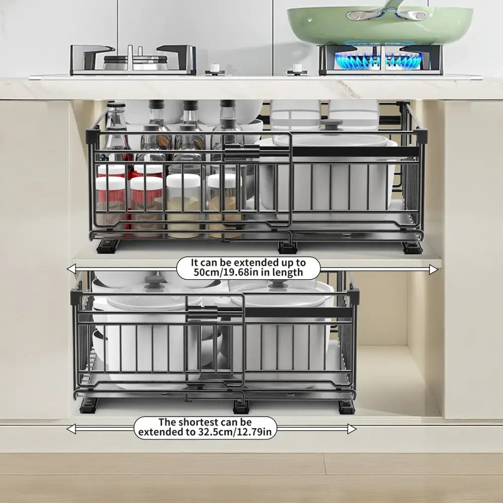 Rangement coulissant sous évier extensible – acier sans perçage - Organisateur coulissant sous évier