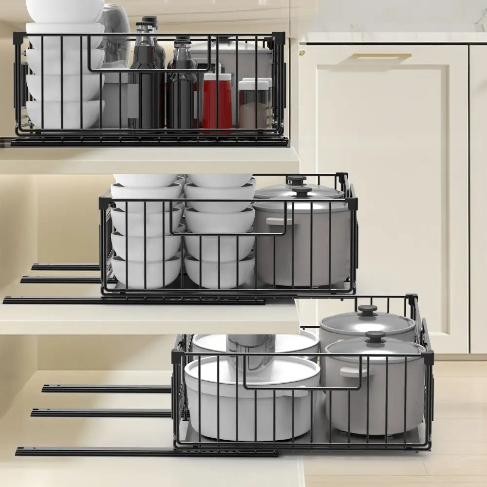 Rangement coulissant sous évier extensible – acier sans perçage - Organisateur coulissant sous évier