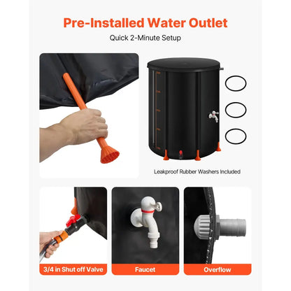 Récupérateur d’eau de pluie pliable 200 à 380 L – PVC 1000D