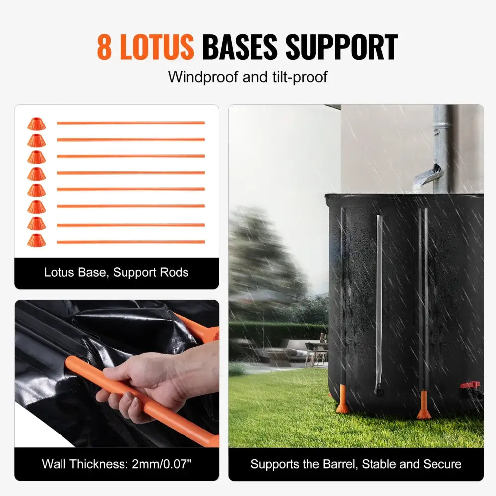 Récupérateur d’eau de pluie pliable 380 L – robinet et trop-plein