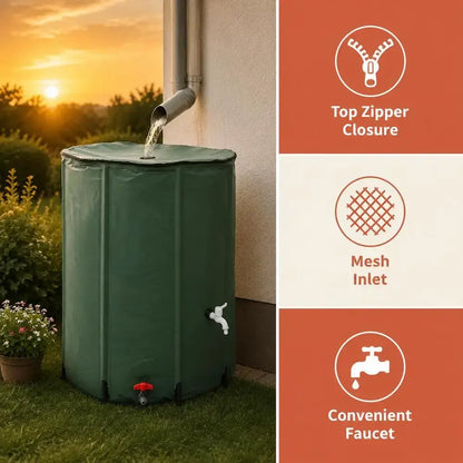 Récupérateur d’eau de pluie pliable 750 L – filtre et robinet