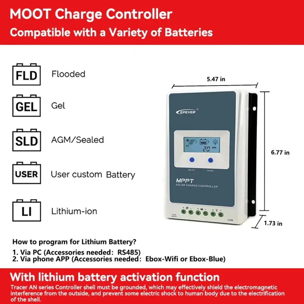 Régulateur solaire MPPT 12/24 V – 10 20 30 ou 40 A - Régulateur de charge solaire MPPT