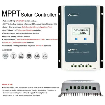 Régulateur solaire MPPT 12/24 V – 10 20 30 ou 40 A - Régulateur de charge solaire MPPT