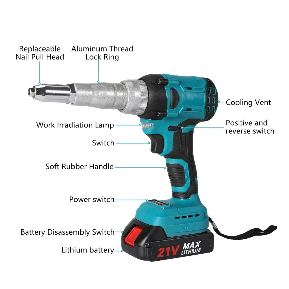 Riveteuse sans fil brushless – rivets 2,4 à 4 mm - Bleu / Espagne - riveteuse sans fil brushless