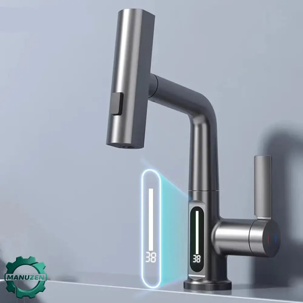 Robinet cuisine extractible à cascade et affichage numérique – vue principale